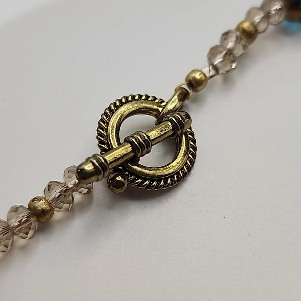 Elegant Gold and Blue Beaded Necklace‎ - Murano Glass